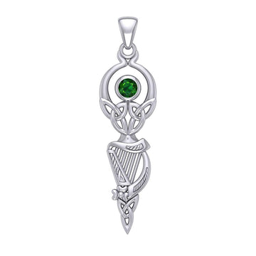 Celtic Goddess with Irish Harp Silver Pendant TPD5961 - Jewelry